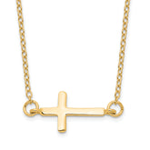 Sterling Silver Gold-tone With  2in ext. Sideways Cross Necklace